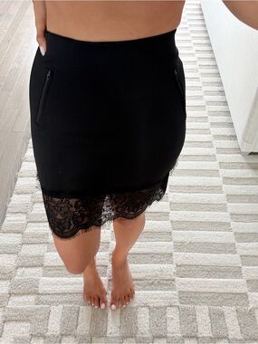 High-Waist Black Lace-Trim Mini Skirt